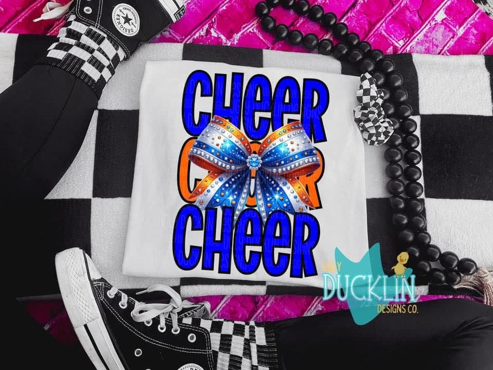BLUE AND ORANGE CHEER BOW