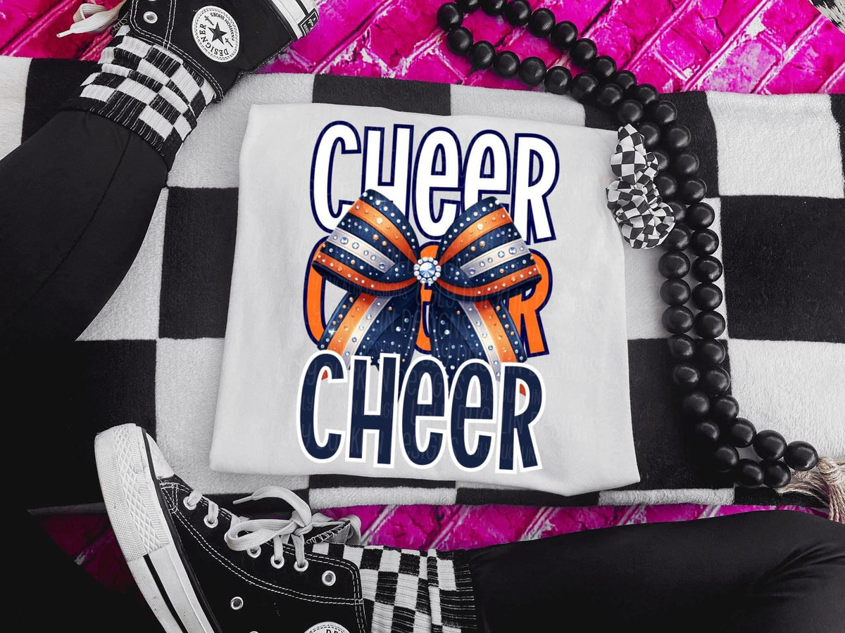 NAVY AND ORANGE CHEER BOW