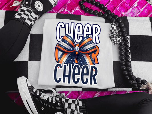 NAVY AND ORANGE CHEER BOW
